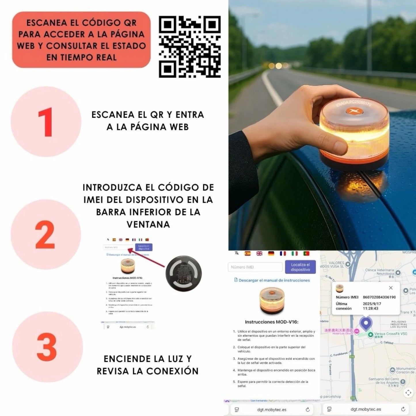 Baliza de Emergencia V16 con geolocalización DGT